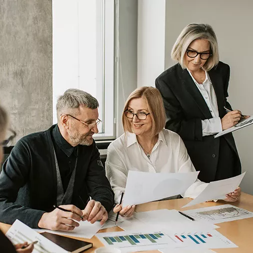 Accounting professionals reviewing financial reports